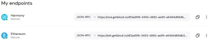 What private RPC endpoints look like — not unlike regular URLs: GetBlock